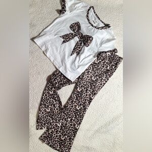 Leopard Print Leggings and Bow Top Set